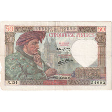 France, 50 Francs, Jacques Coeur, 1941-11-20, N.134, VG(8-10)