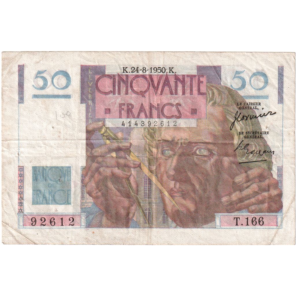 Francja, 50 Francs, Le Verrier, 1950-08-24, T.166, VF(20-25)