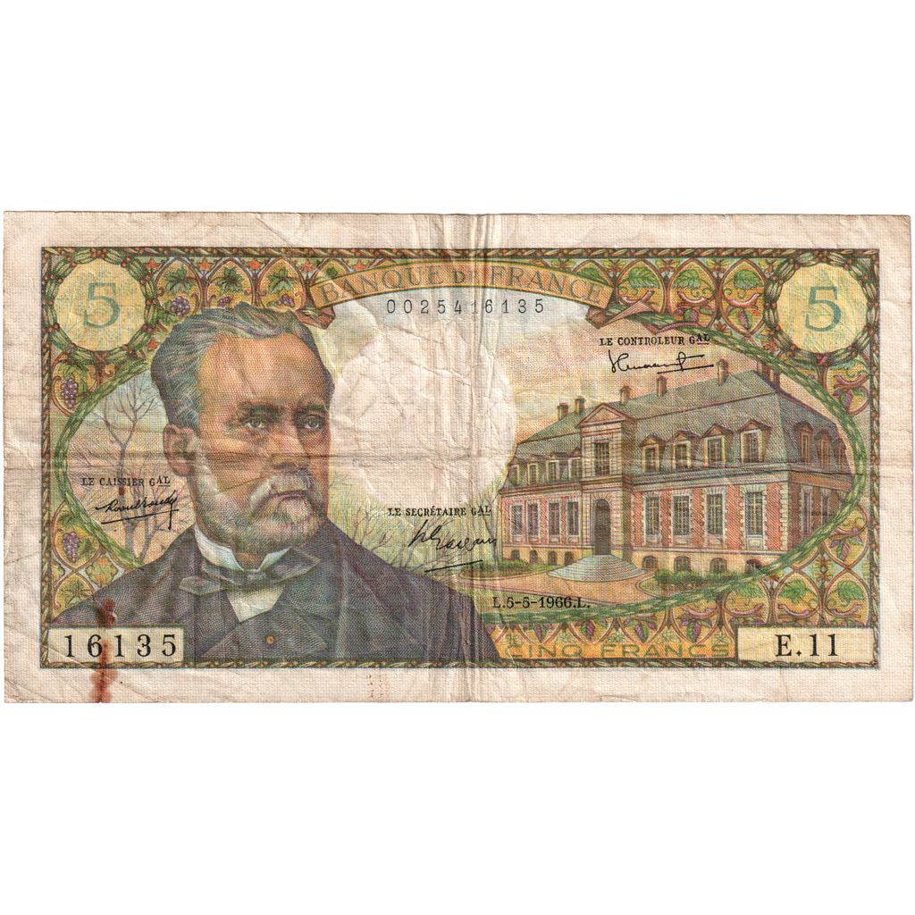 França, 5 Francs, Pasteur, 1966-05-05, E.11, VF(20-25)