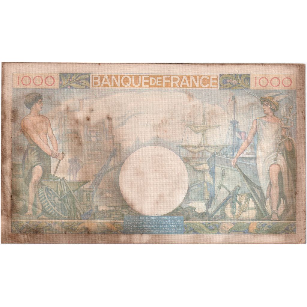 France, 1000 Francs, Commerce et Industrie, 1940-10-24, Z.226, VF(30-35)