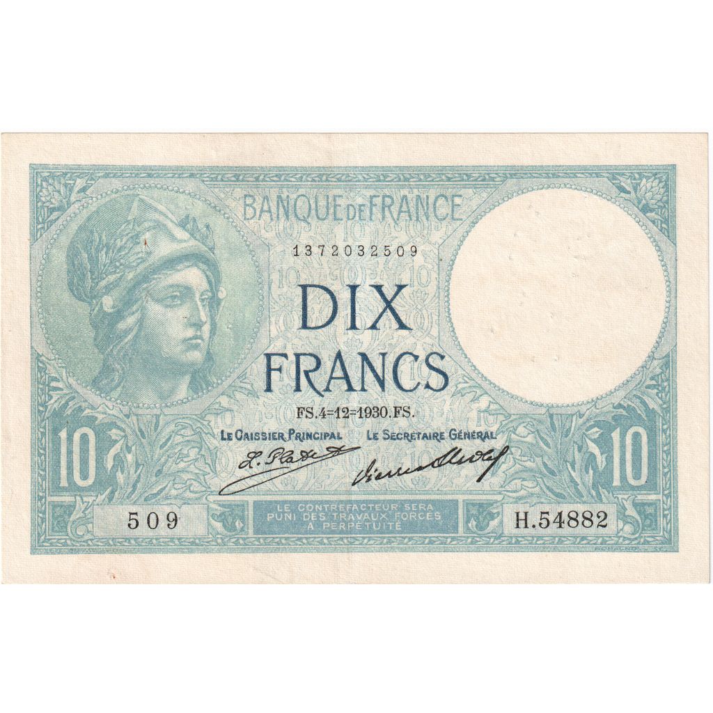 France, 10 Francs, Minerve, 1930-12-04, H.54882, UNC(60-62)