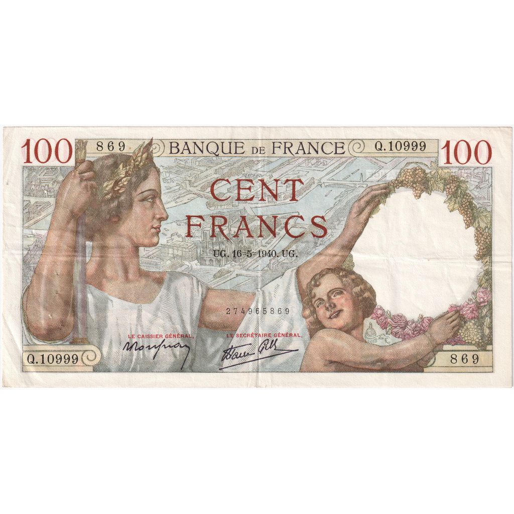 França, 100 Francs, Sully, 1940-05-16, Q.10999, EF(40-45)