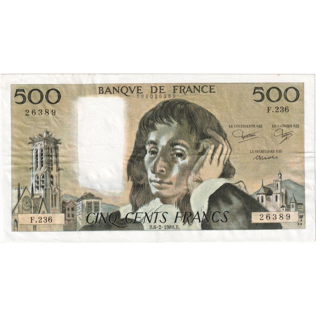 France, 500 Francs, Pascal, 1986-02-06, F.236, EF(40-45)