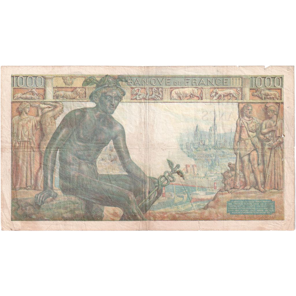 France, 1000 Francs, Déesse Déméter, 1943-02-18, B.4191, VF(20-25)