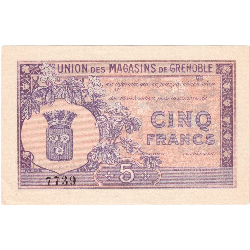 França, Grenoble, 5 Francs, 7739, UNC(65-70)
