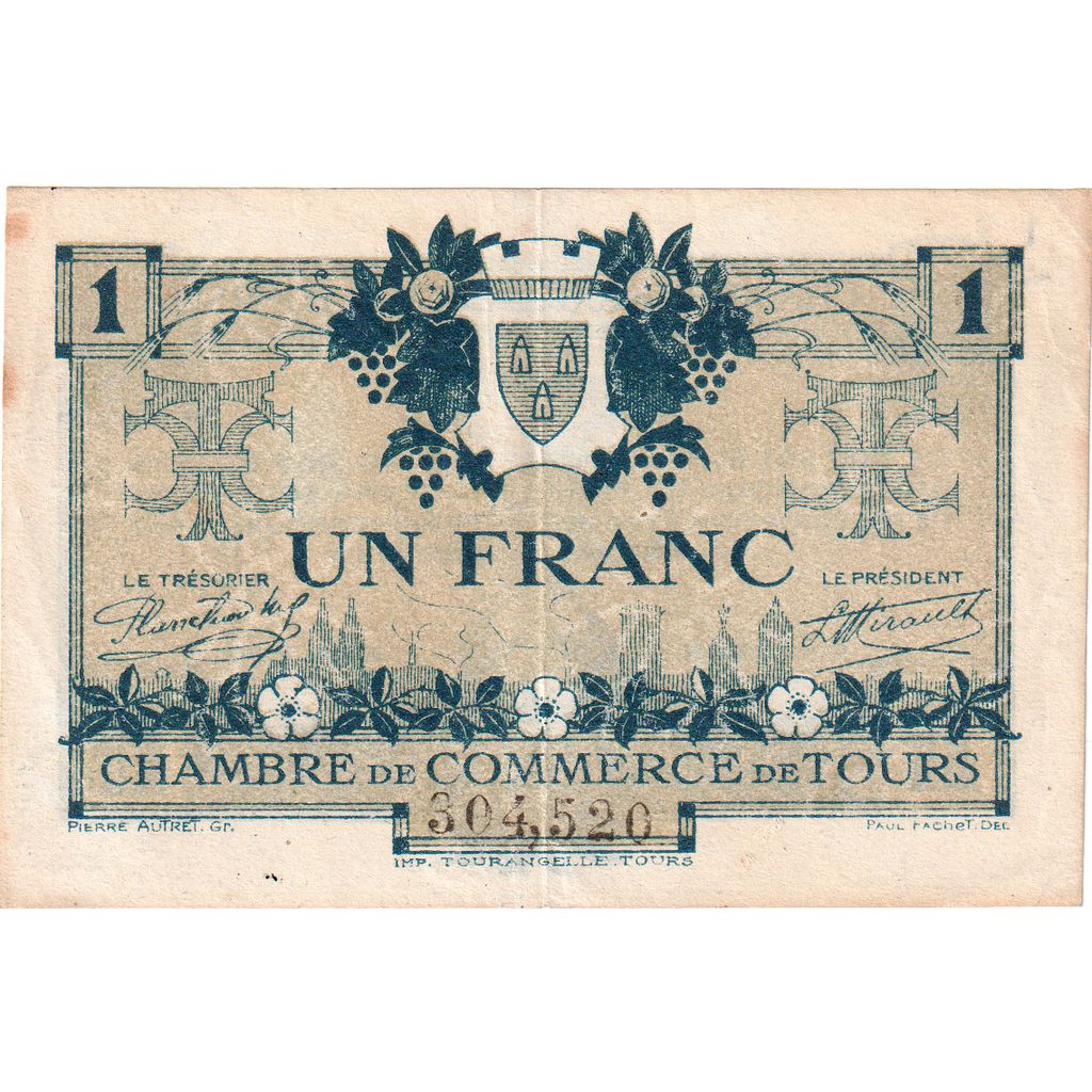 Francja, Tours, 1 Franc, 1920-05-08, 304,520, VF(30-35), Pirot:123-4