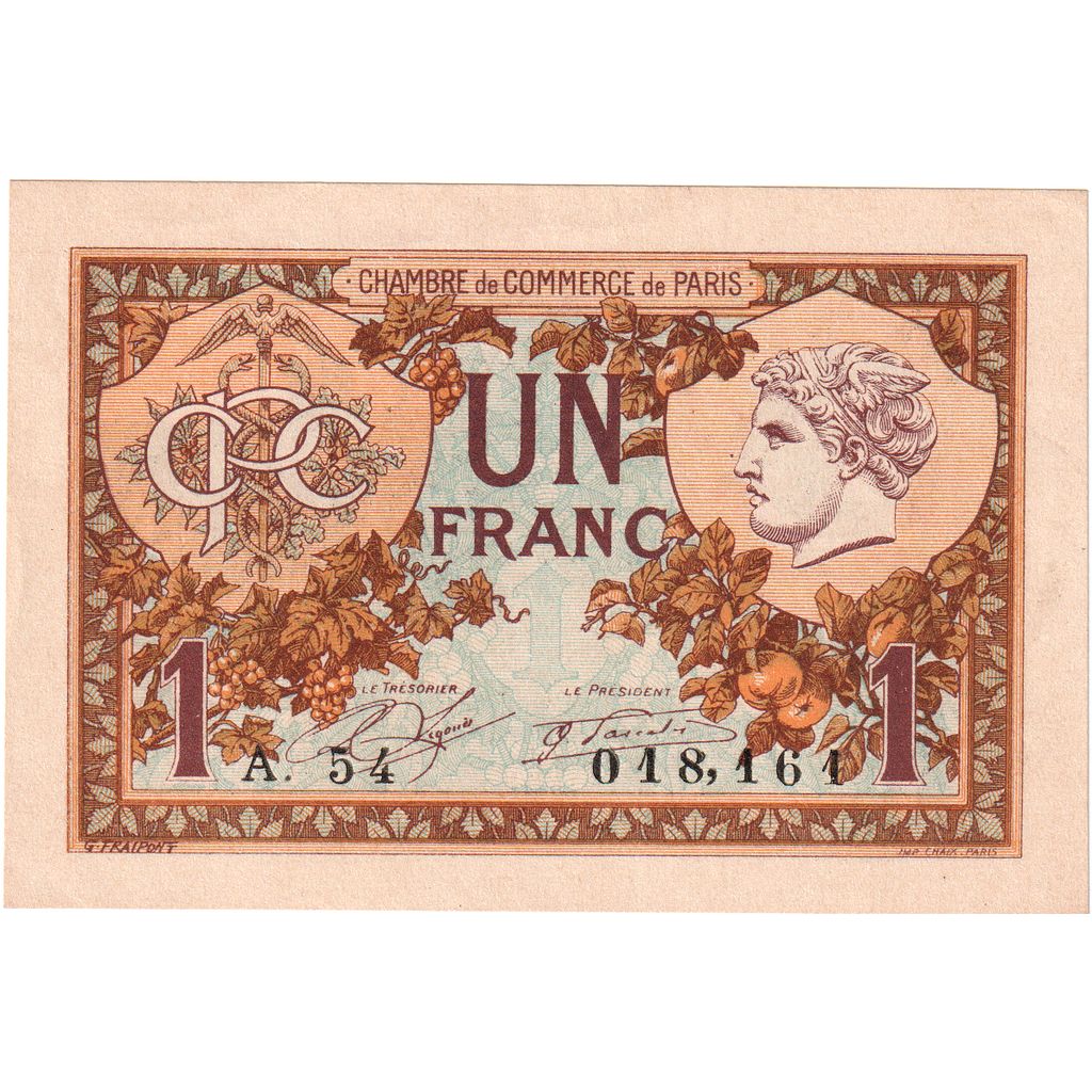 France, Paris, 1 Franc, 1922-07-01, A.54, Chambre de Commerce, AU(55-58)