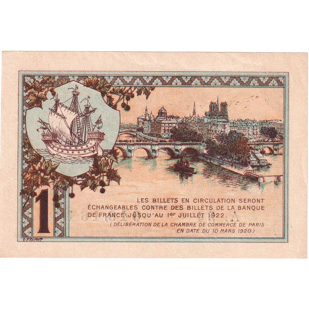 France, Paris, 1 Franc, 1922-07-01, A.54, Chambre de Commerce, AU(55-58)