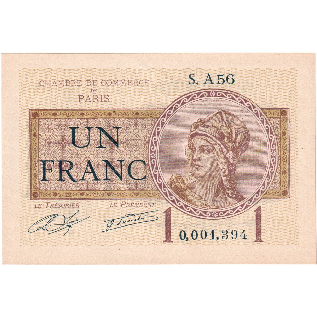 France, 1 Franc, 1919, A.56, PARIS, UNC(63)