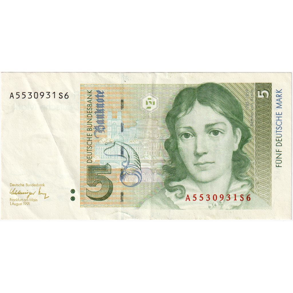 GERMANY - FEDERAL REPUBLIC, 5 Deutsche Mark, 1991-08-01, EF(40-45)
