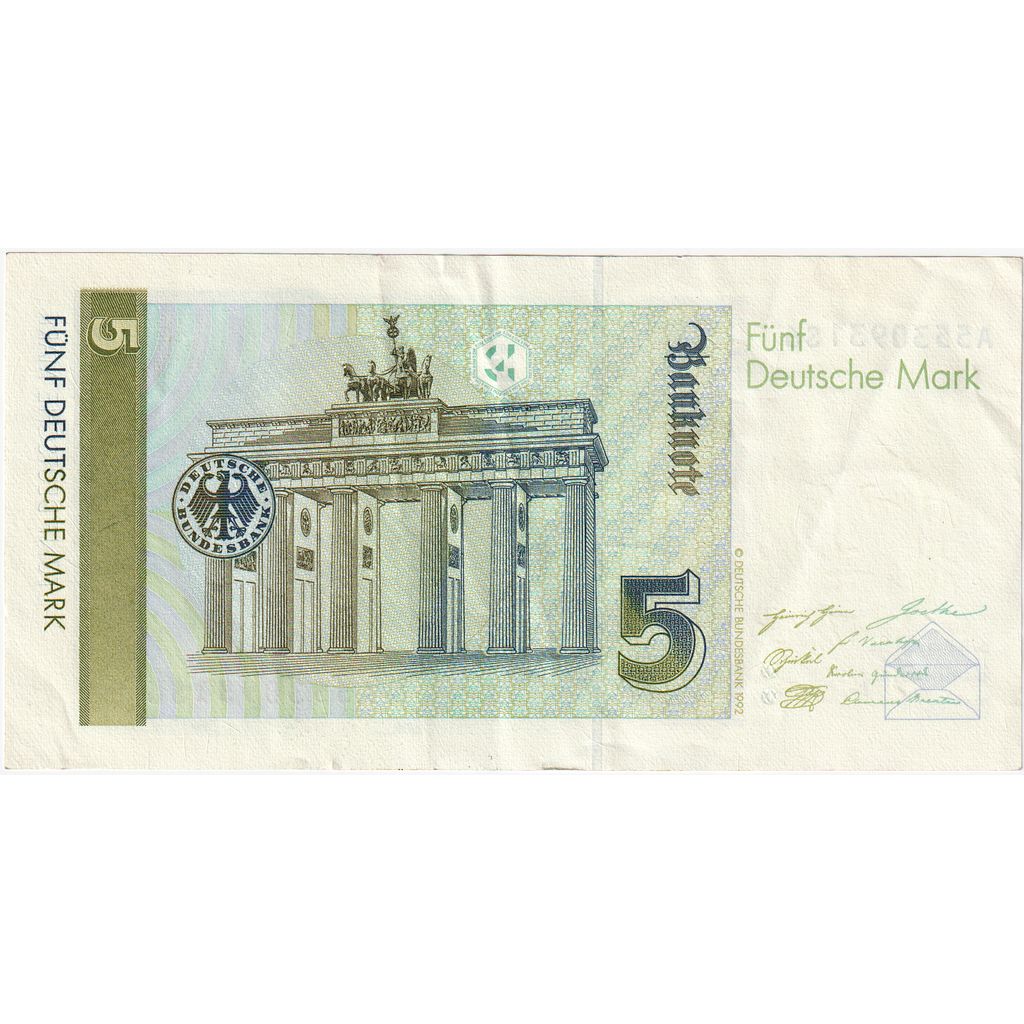 GERMANY - FEDERAL REPUBLIC, 5 Deutsche Mark, 1991-08-01, EF(40-45)