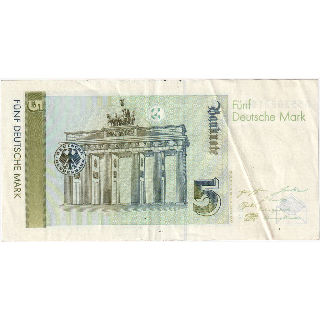 GERMANY - FEDERAL REPUBLIC, 5 Deutsche Mark, 1991-08-01, EF(40-45)