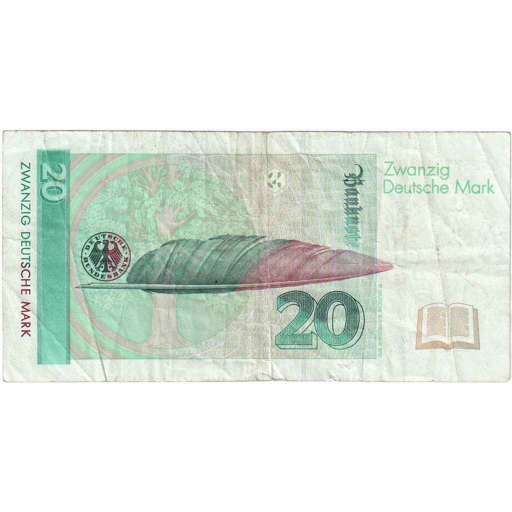 ALEMANHA - REPÚBLICA FEDERAL, 20 Deutsche Mark, 1991-08-01, VF(30-35)