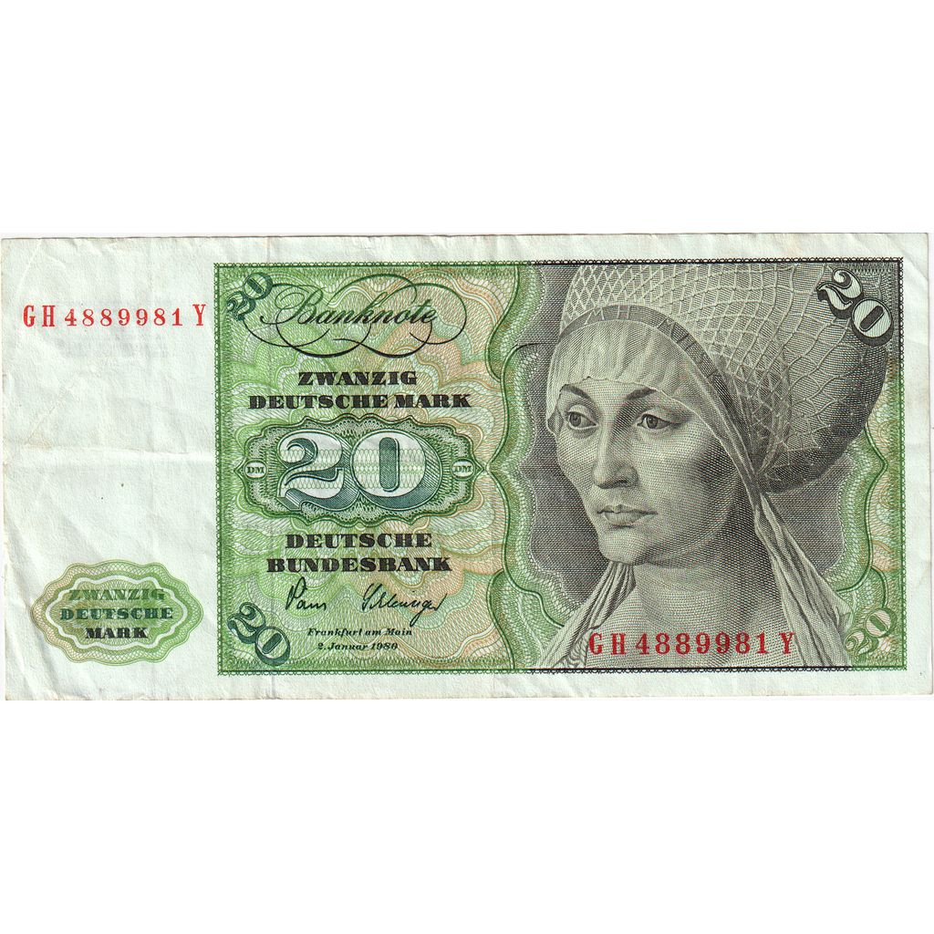 GERMANY - FEDERAL REPUBLIC, 20 Deutsche Mark, 1980-01-02, VF(20-25)