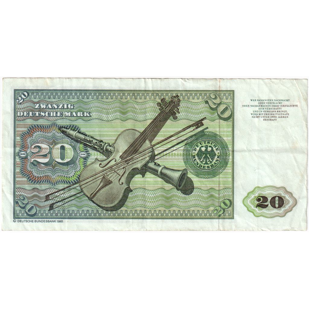 GERMANY - FEDERAL REPUBLIC, 20 Deutsche Mark, 1980-01-02, VF(20-25)