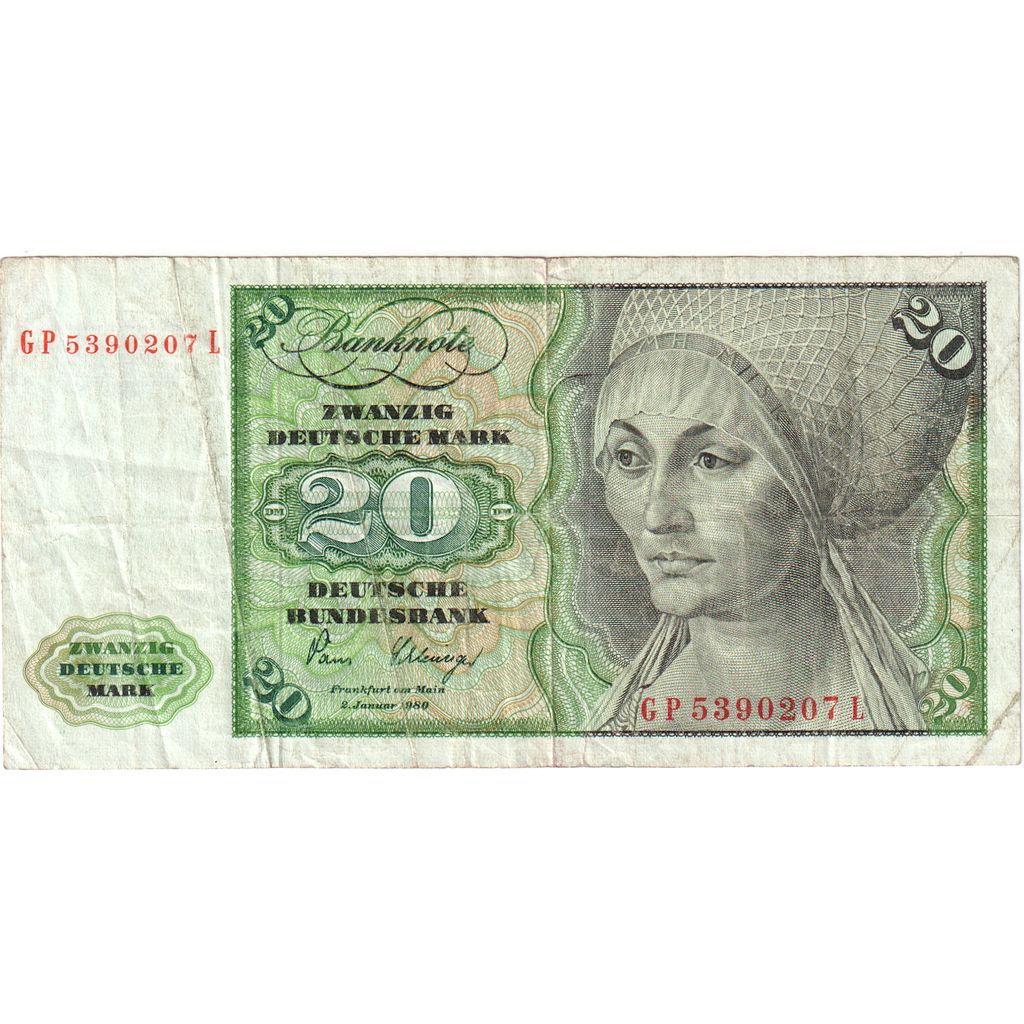 GERMANY - FEDERAL REPUBLIC, 20 Deutsche Mark, 1980-01-02, VF(20-25)