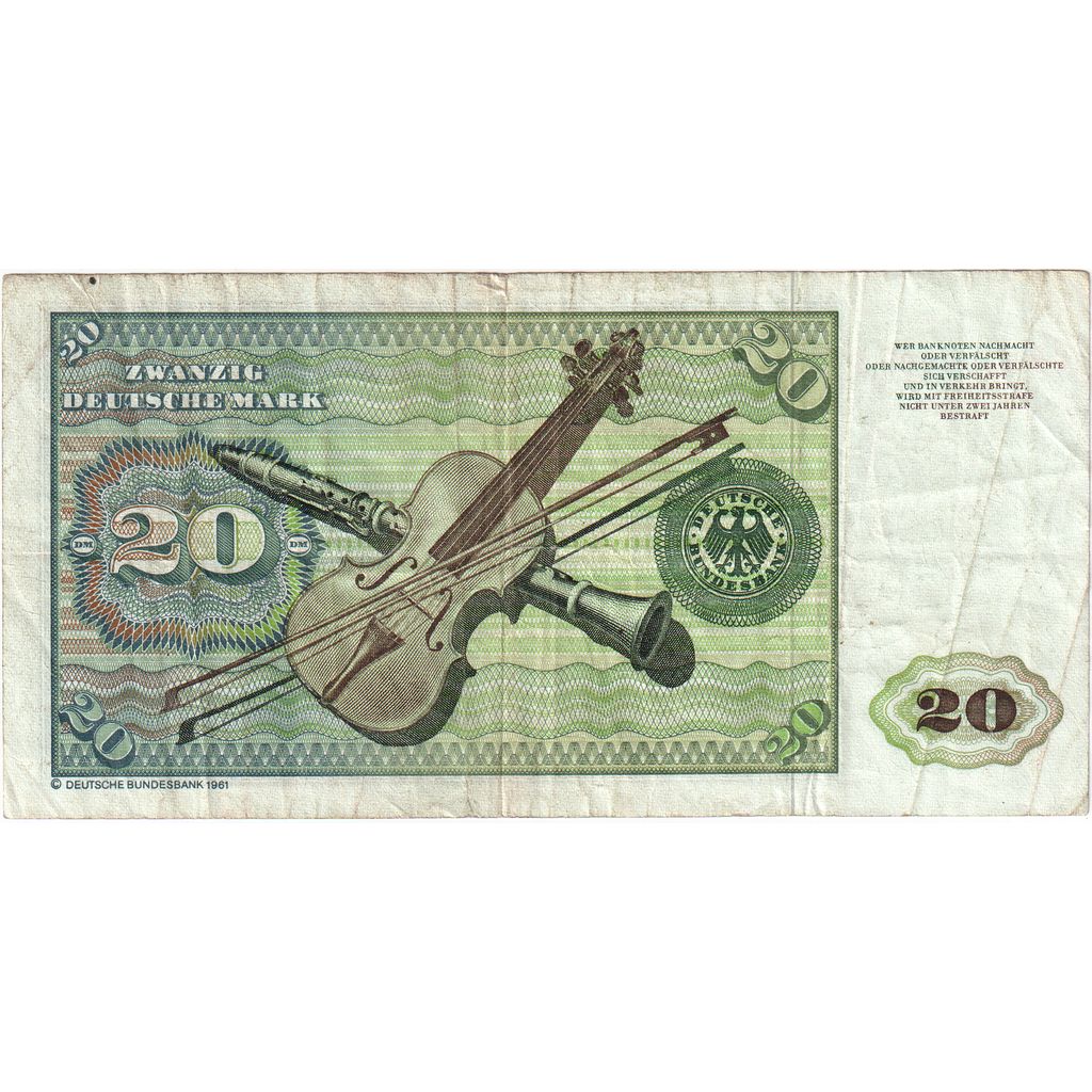 GERMANY - FEDERAL REPUBLIC, 20 Deutsche Mark, 1980-01-02, VF(20-25)