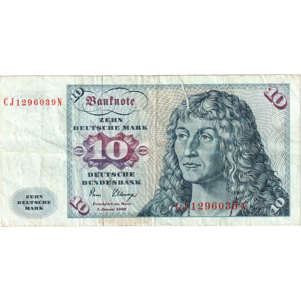 GERMANY - FEDERAL REPUBLIC, 10 Deutsche Mark, 1980-01-02, VG(8-10)