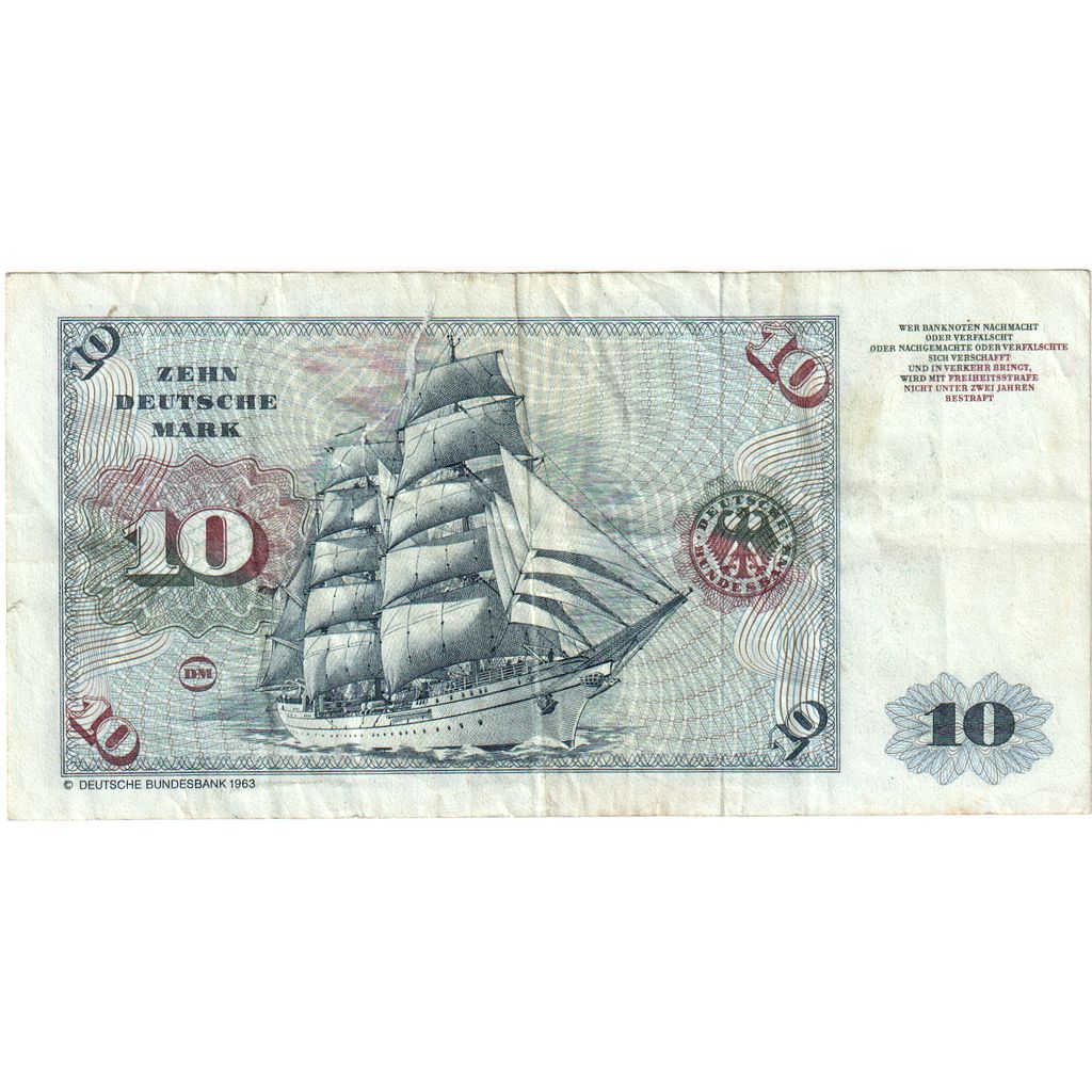 GERMANY - FEDERAL REPUBLIC, 10 Deutsche Mark, 1980-01-02, VG(8-10)