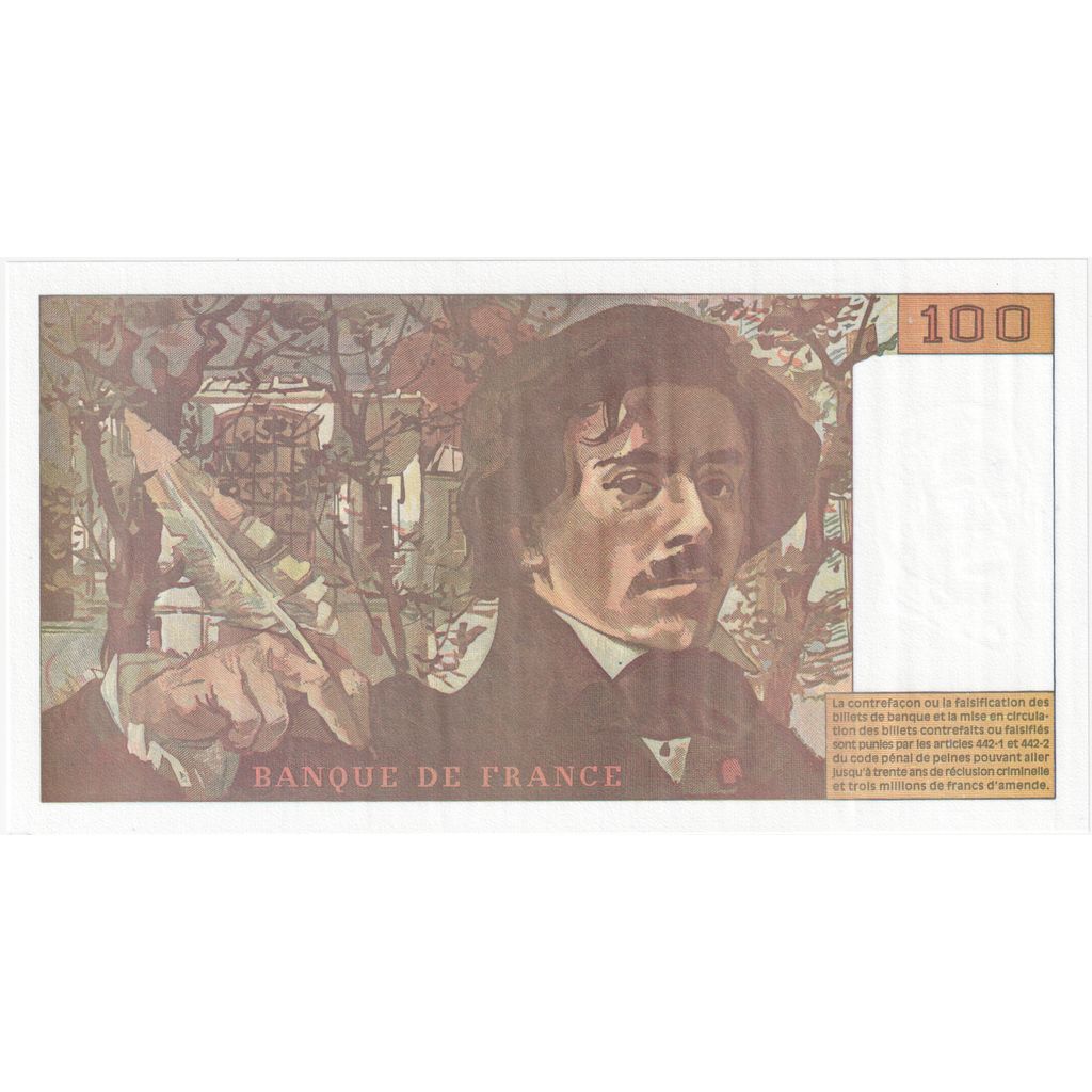 France, 100 Francs, Delacroix, Absence taille douce, UNC(65-70)