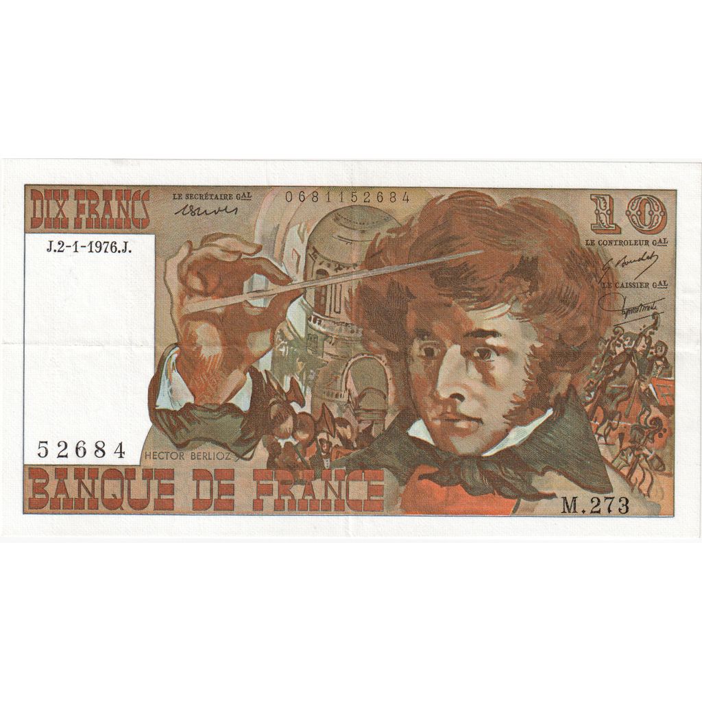 Frankrijk, 10 Francs, Berlioz, 1976-01-02, M.273, TTB+