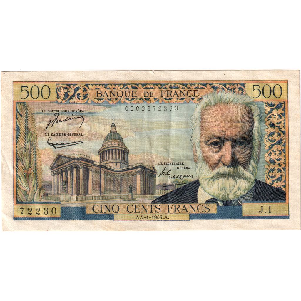 Frankreich, 500 Francs, Victor Hugo, 1954-01-07, J.1, PREMIER ALPHABET, S+