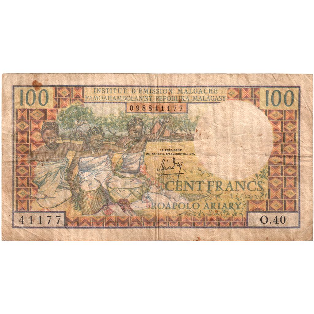 Madagascar, 100 Francs =  20 Ariary, BC