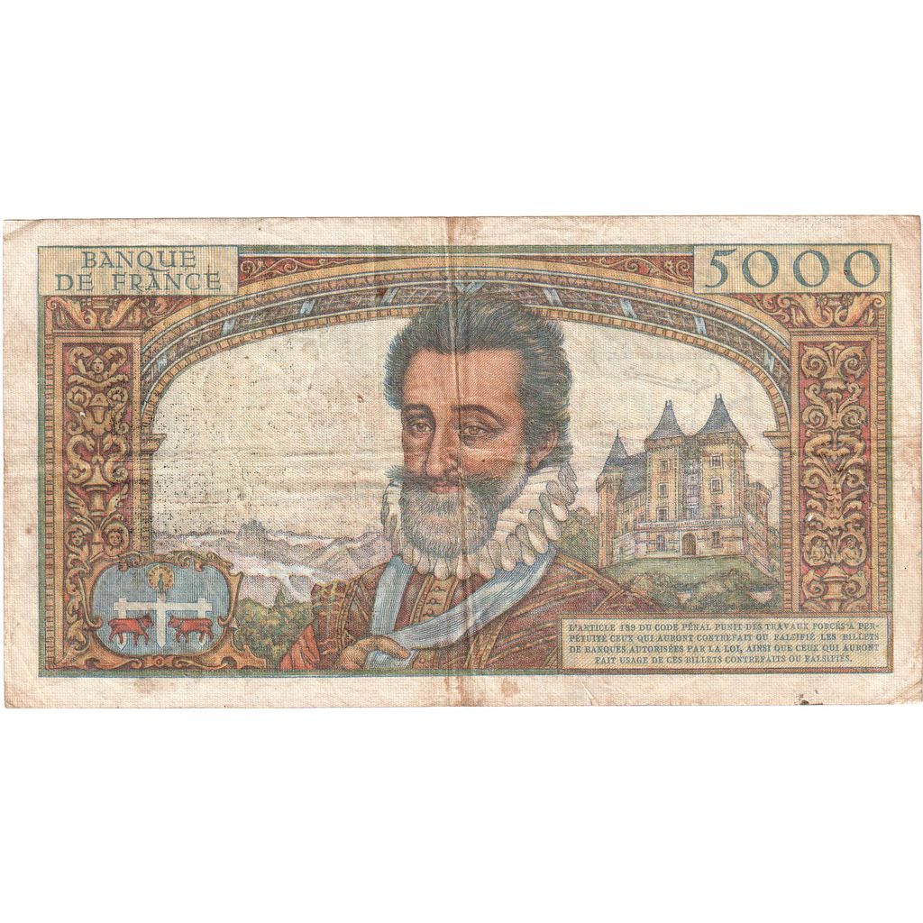 France, 5000 Francs, Henri IV, 1957-06-06, T.20, VF(20-25)