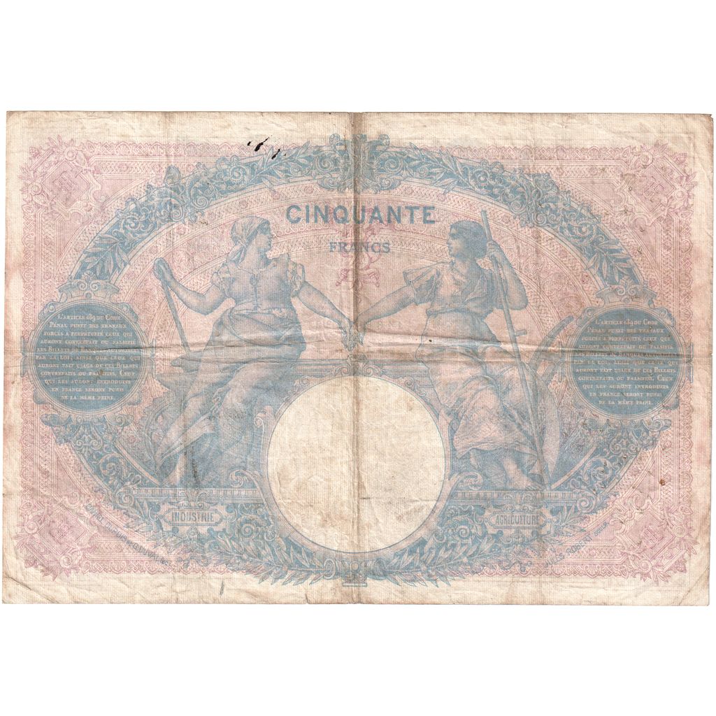 France, 50 Francs, Bleu et Rose, 1913-02-14, Z.4543, VF(20-25)