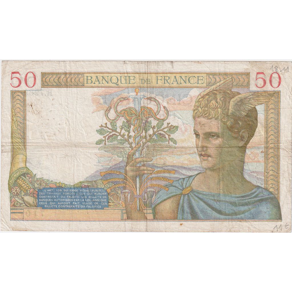 Francja, 50 Francs, Cérès, 1938-03-31, R.7969, VF(20-25)