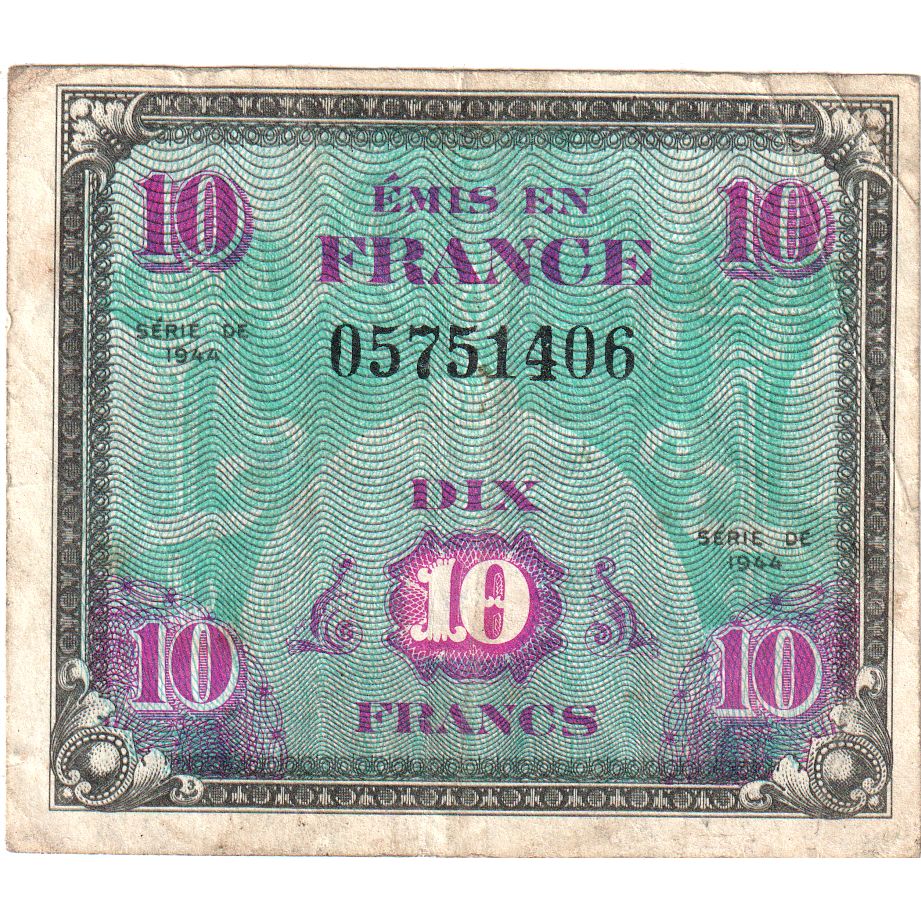 Francia, 10 Francs, Flag/France, SÉRIE 1944, MB