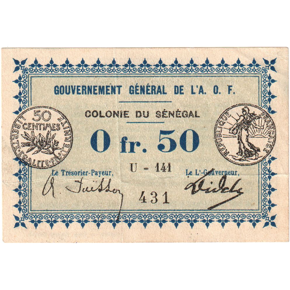 Senegal, 0.50 Franc, 1917-02-11, AU(55-58)