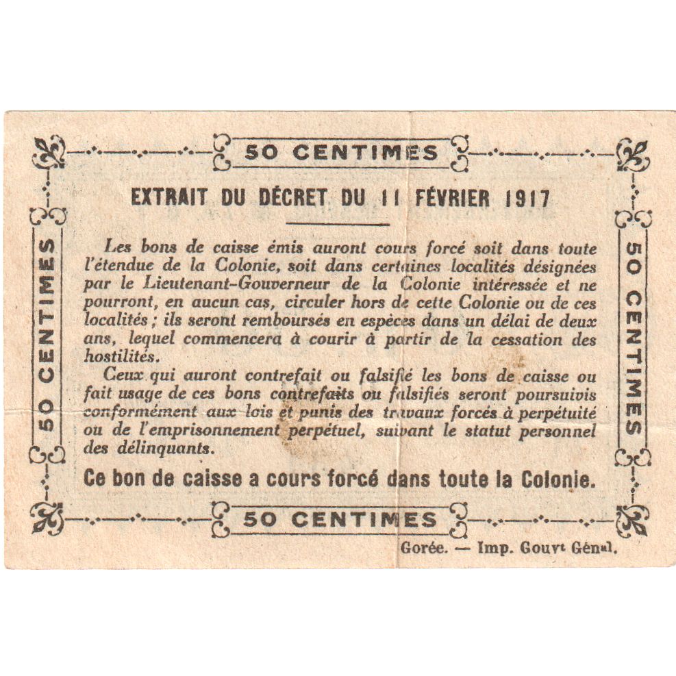 Senegal, 0.50 Franc, 1917-02-11, AU(55-58)