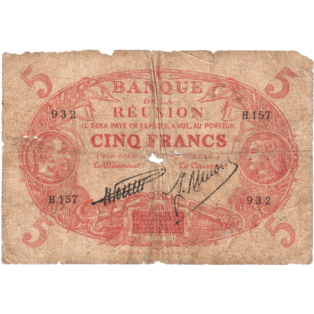 Réunion, 5 Francs, AG(1-3)
