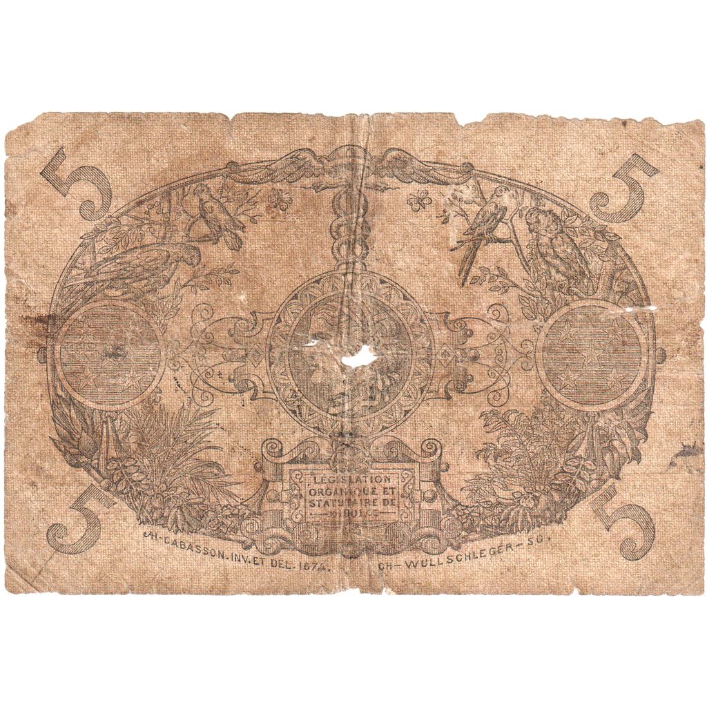 Réunion, 5 Francs, AG(1-3)