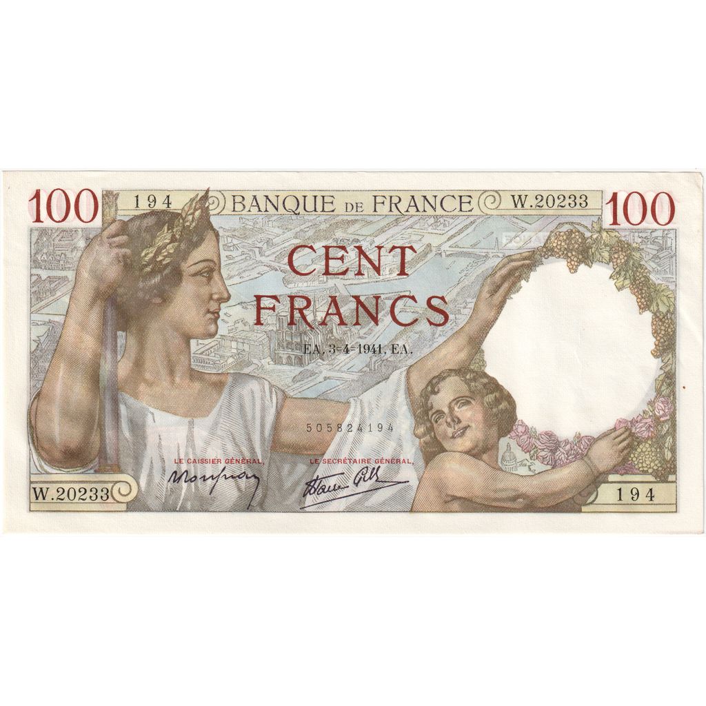 France, 100 Francs, Sully, 1941-04-03, W.20233, UNC(63)