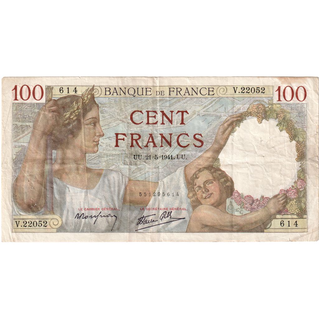 Francia, 100 Francs, Sully, 1941-05-21, V.22052, BC