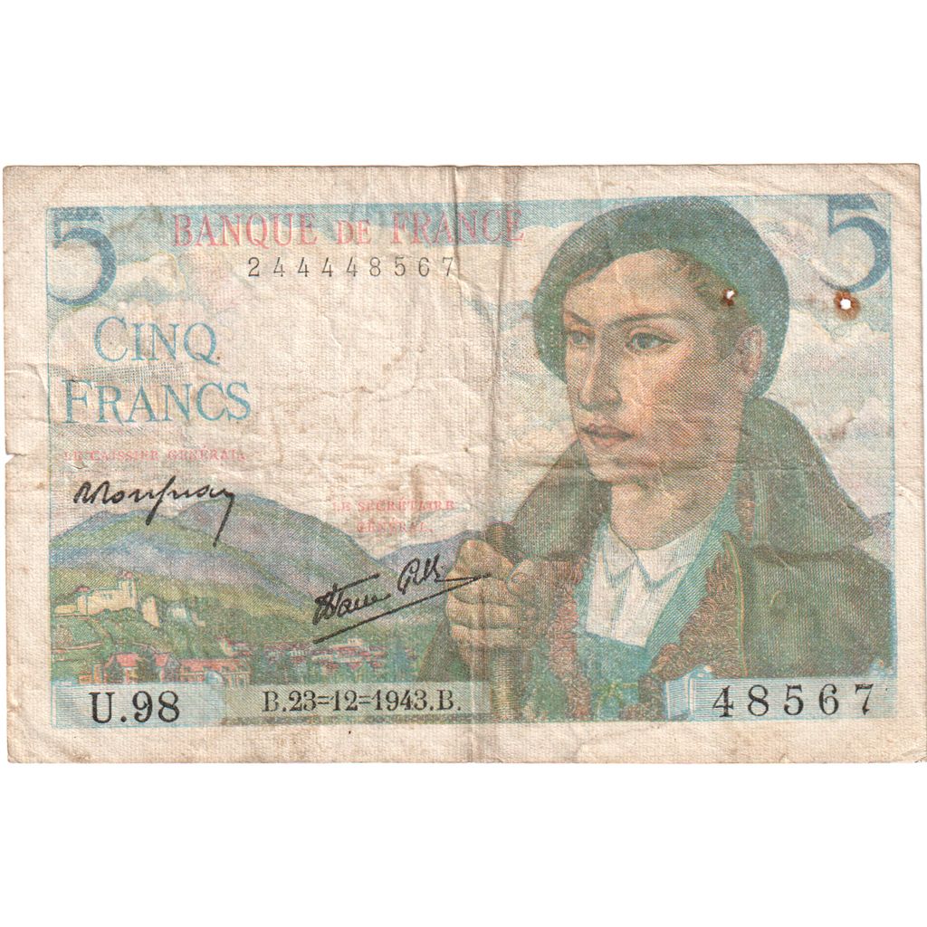 Francia, 5 Francs, Berger, 1943-12-23, U.98, MBC