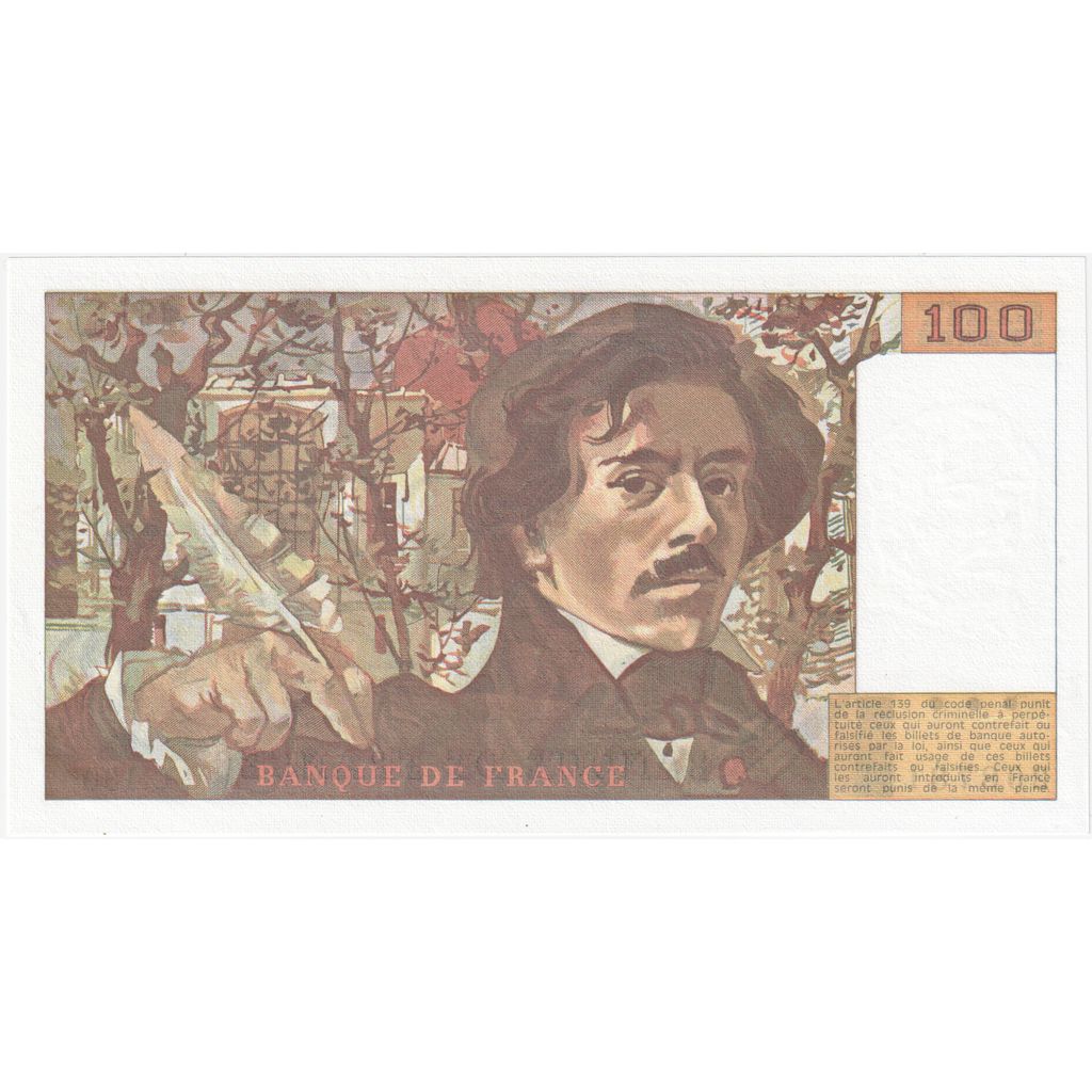 França, 100 Francs, Delacroix, C.130, UNC(65-70)