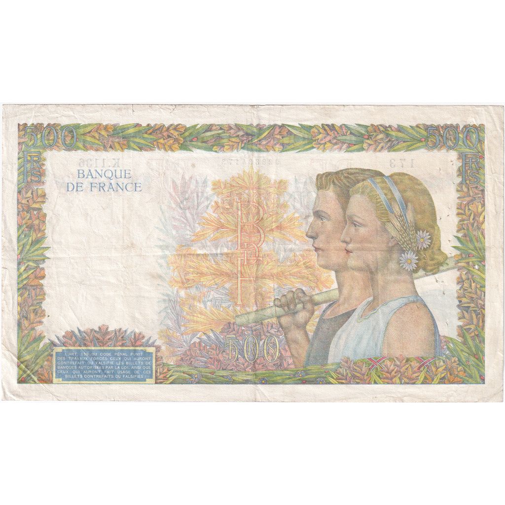 France, 500 Francs, La Paix, 1940-10-17, K.1136, VF(30-35)