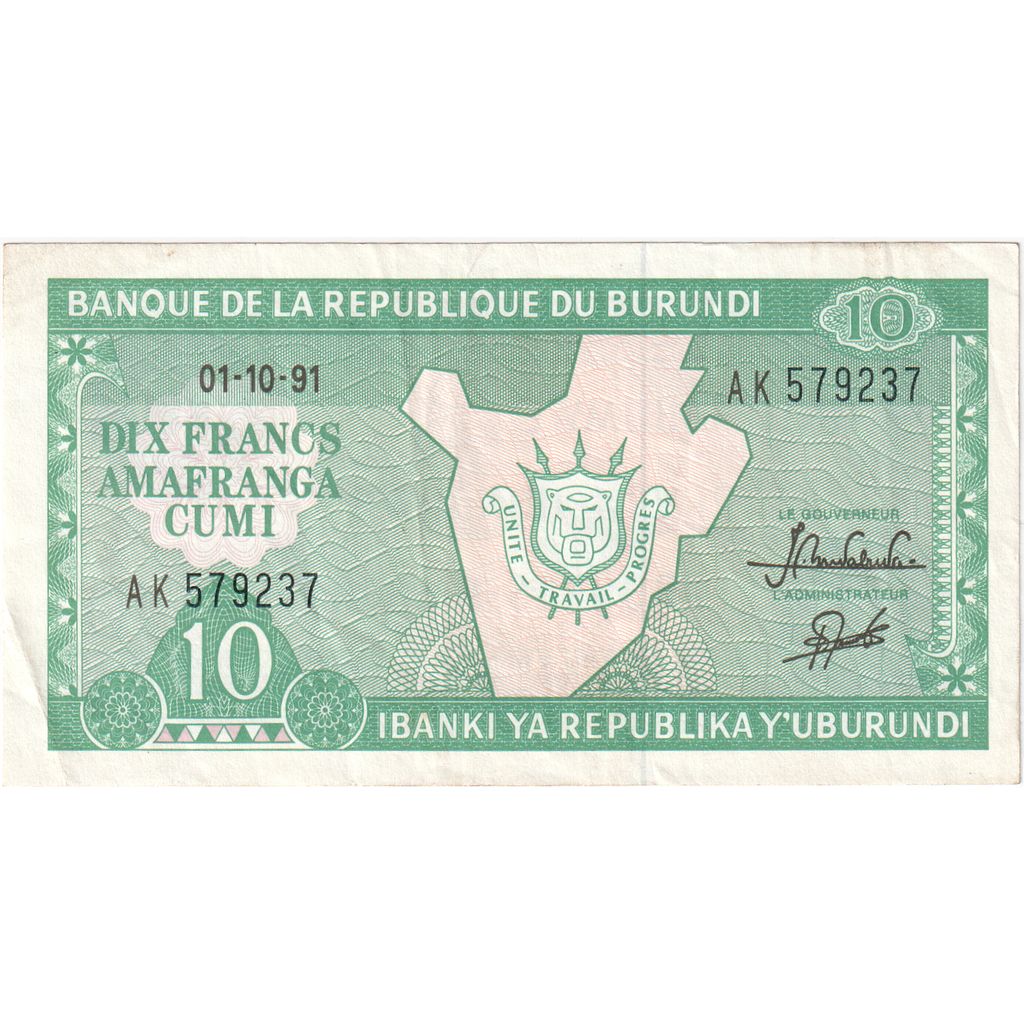 Burundi, 10 Francs, 1991-10-01, UNC