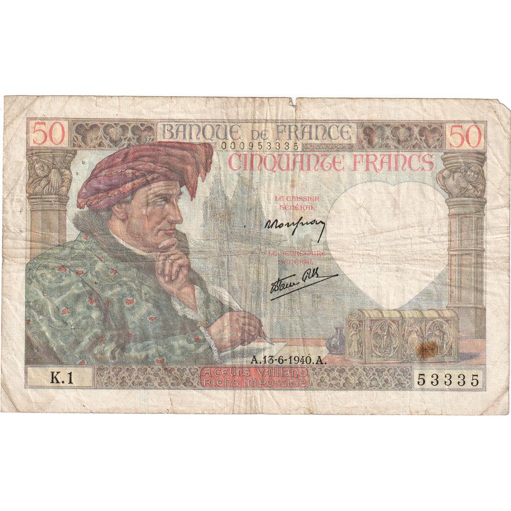 Francia, 50 Francs, Jacques Coeur, 1940-06-13, K.01, MC