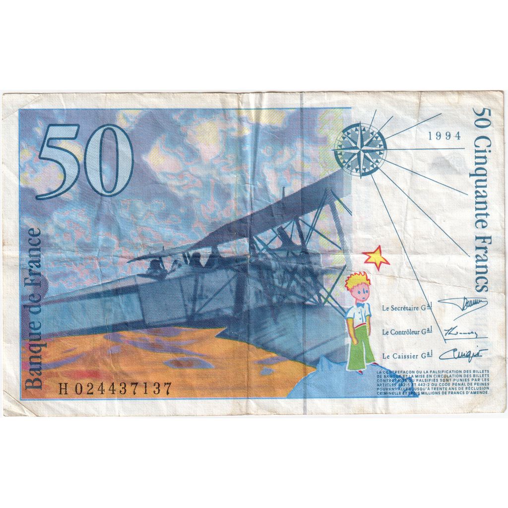 France, 50 Francs, St Exupéry, H.024, TB