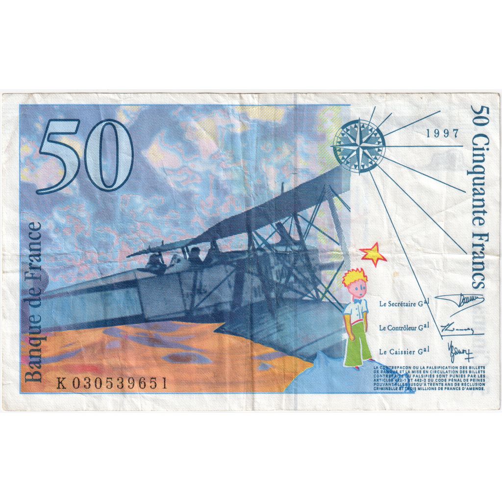 Francia, 50 Francs, St Exupéry, K.030, MB+