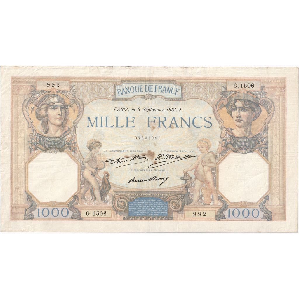 Frankreich, 1000 Francs, Cérès et Mercure, 1931-09-03, G.1506, SS+