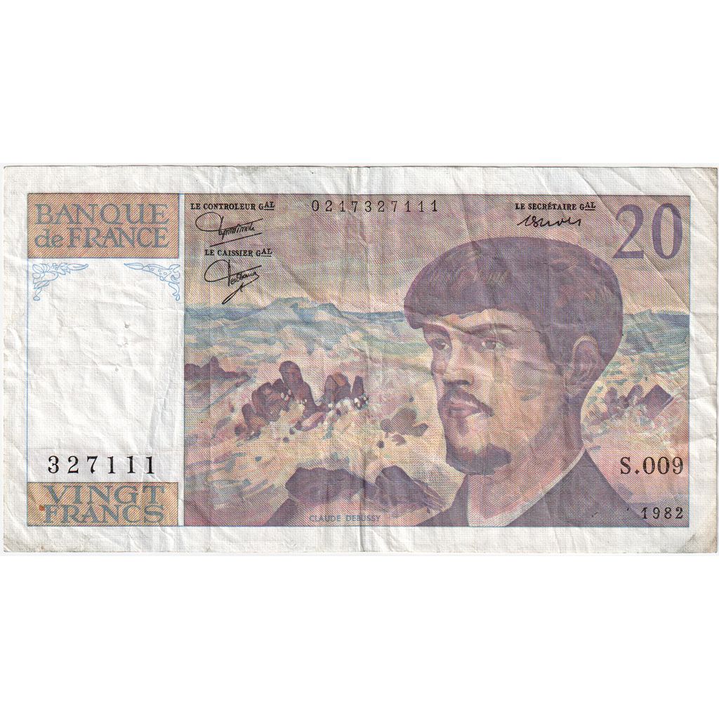 Francia, 20 Francs, Debussy, Undated (1982), S.009, MB+