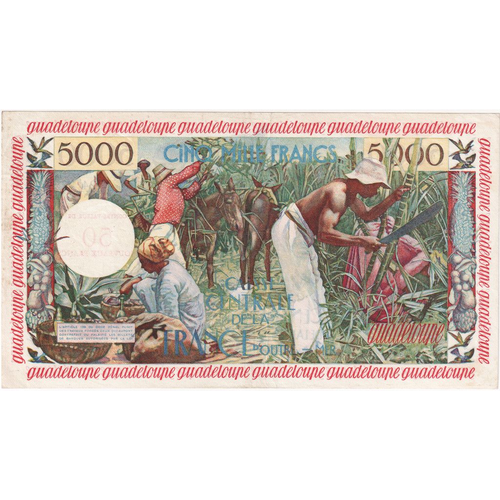 Guadeloupe, 50 Nouveaux Francs on 5000 Francs, UN (1960), EF(40-45)