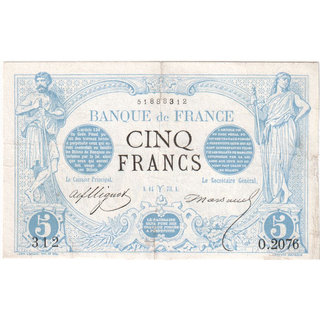 Francia, 5 Francs, Noir, 1873-03, O.2076, MB