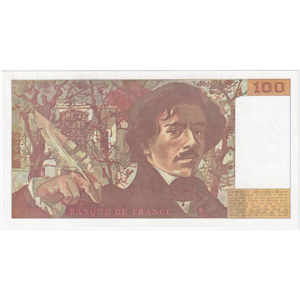 France, 100 Francs, Delacroix, 1990, G.168, UNC(65-70)