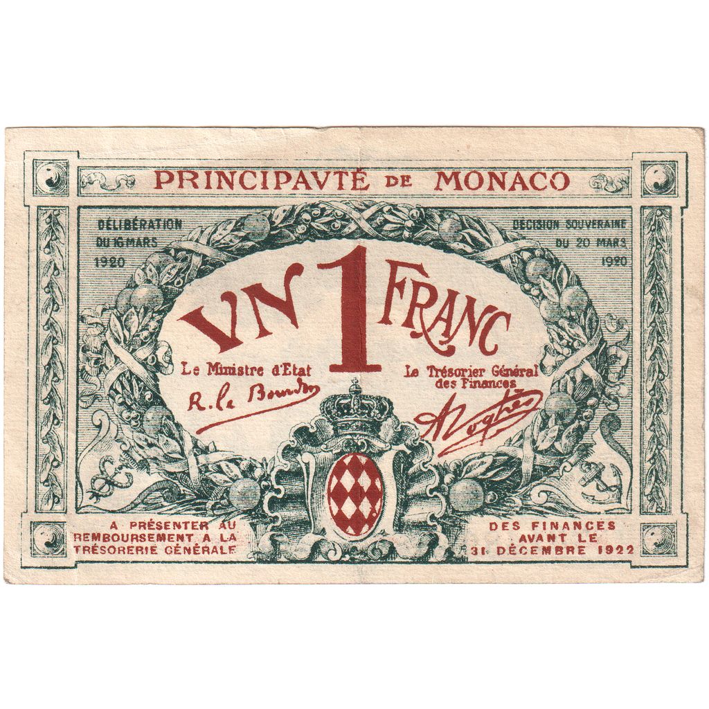 Monaco, 1 Franc, 1920-03-20, MB+